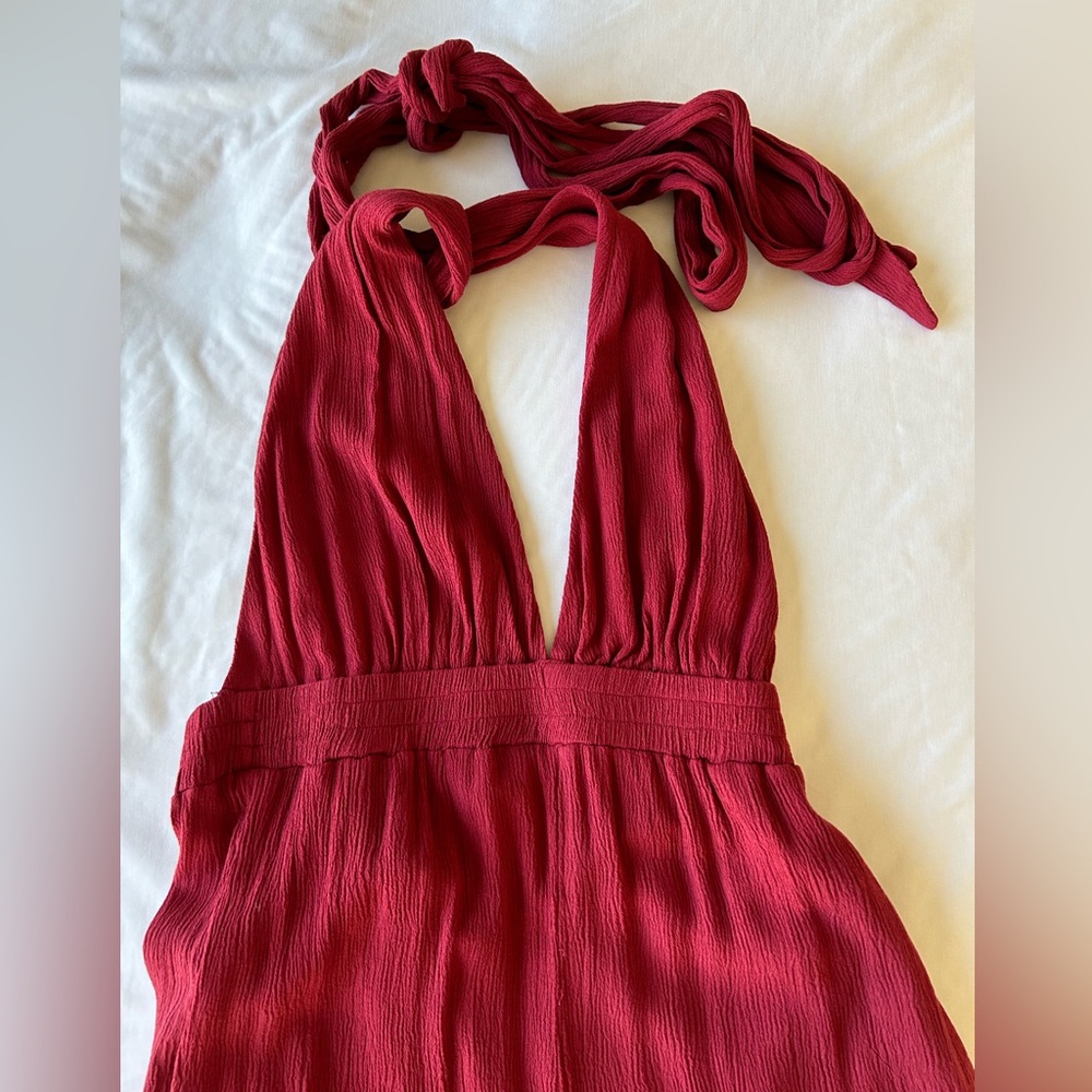 Lulus Maroon Linen Jumpsuit